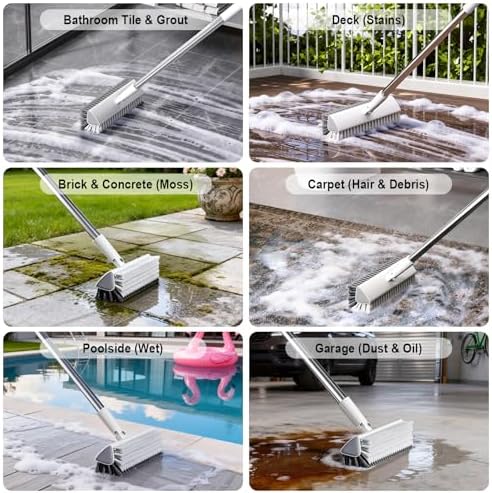 Floor Scrub Brush with Long Handle, Heavy-Duty Stiff Bristles, V-Shape Floor Scrubber Brush for Tile, Concrete & Grout Lines, Stand-Up Cleaning for Garage, Bathroom, Deck & Patio - Image 6