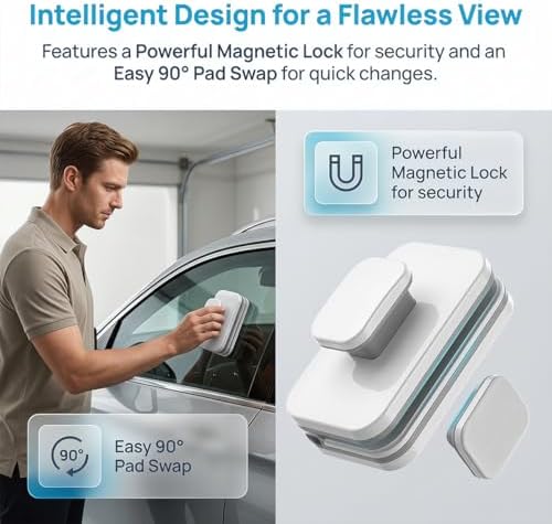 Car Magnetic Windshield Cleaner Tool, Double-Sided Vehicle Window Outside Glass Cleaning Tool with Anti-Falling Rope, Magnet Auto Windshield Wiper for Glass 3-10mm, Universal Fit - Image 4