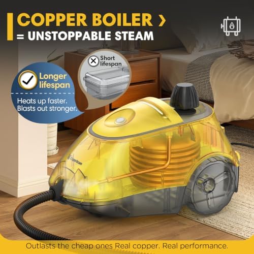 Heavy Duty Steam Cleaner, 1500W High-Temperature Mop with 26 Accessories, 1.4L Portable Tank, Chemical-Free Cleaning for Floors, Tiles, Cars & More, Child Lock for Safety, Easy Operation（Yellow) - Image 4