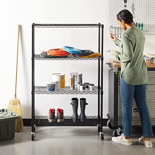 Amazon Basics 4-Shelf Heavy Duty Garage Shelving Storage Unit on 3" Wheel Casters, Adjustable Metal Wire Rack with Leveling Feet, 36" x 14" x 57.75", Black - Image 2