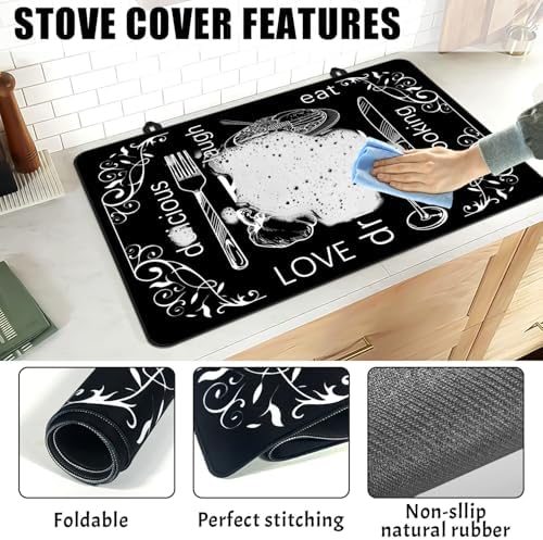 Black Stove Top Covers for Electric Stove, Mother Day Stove Cover Heat Resistant Glass Stove Top Pad, Kitchen Farm Decor Seasonal Induction Cooktop Protector Stove Top Mat Washable Oven Cover - Image 6