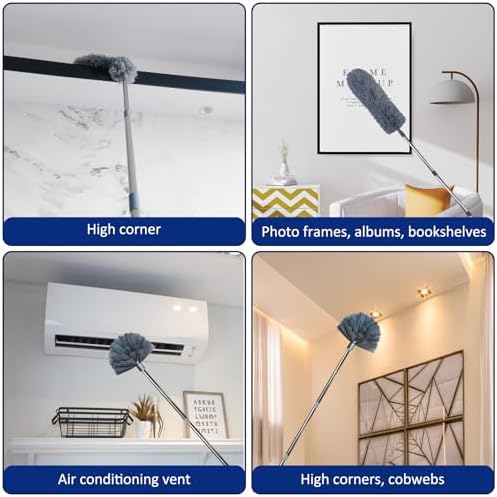 20 Ft+ High Reach Cobweb Dusting Kit with 3-14 Ft Extension Pole/Spider Web Brush & Ceiling Duster Microfiber Feather Duster with Washable Head for Cleaning Ceiling Fan, Furniture, Home - Image 4