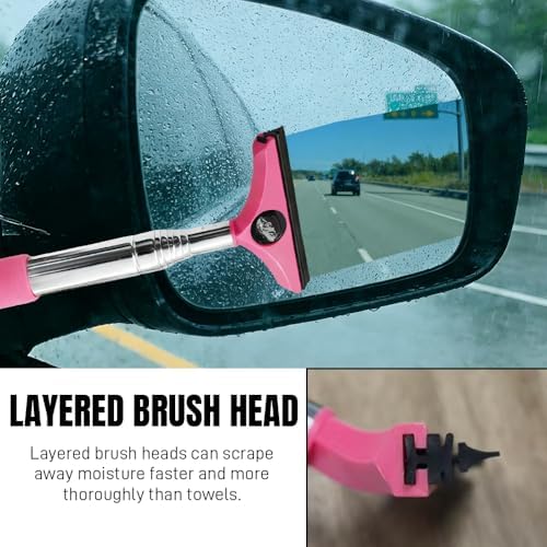 Side Mirror Squeegee, Window Cleaner Tool, Retractable Car Side Mirror Squeegee with Telescopic Long Handle, Car Mini Portable Window Cleaner Tool for Rainy Weather (Car/Pink) - Image 6
