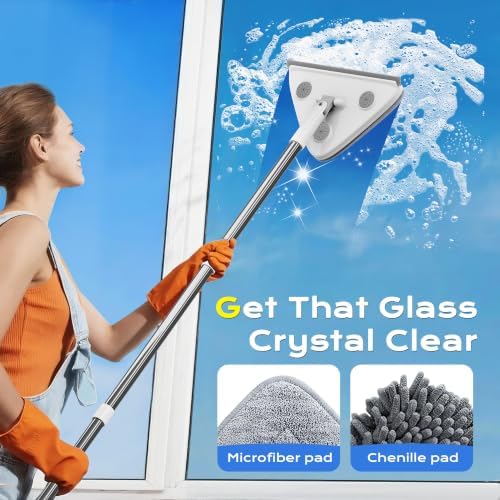 Wall Cleaner Mop with Long Handle, 75-Inch Wall Duster and Baseboard Cleaner Tool, 360° Rotating Triangle Head with 6 Microfiber and Chenille Pads for Walls, Ceilings, Windows and Floors - Image 4