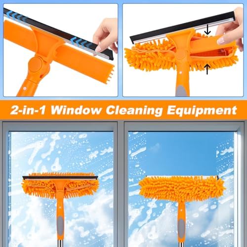 Window Squeegee Cleaner Tool with Extension Pole: 2-in-1 Window Cleaning Kit - 86.6 Inch Telescopic Long Window Cleaning Tool for High Windows Glass with 2 Microfiber Cloth & Squeegee Blade - Image 4