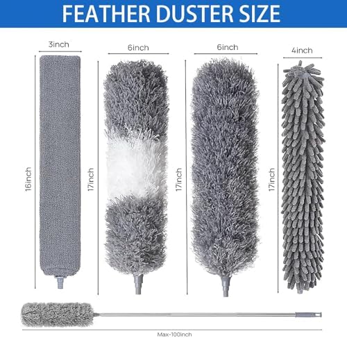 Dusters for Cleaning - 9Pcs Feather Duster Extendable Pole Up to 100'', Microfibre Feather Duster Bendable Washable Long Duster for Cleaning Ceiling Chandelier High Ceiling Furniture - Image 2