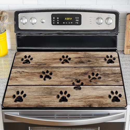 NYZE 28" x 20" Glass Stove Top Protector Mat Anti-Scratch Electric Stovetop Cover, Cute Paw Print Kitchen Dish Drying Mat & Extra Countertop Extension by GIVEYOUTHEBEST