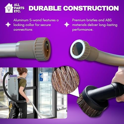 Commercial Backpack Vacuum Attachment Kit 1 1/2" - Compatible with ProTeam, Tennant, Sandia, Powr-Flite & More - with Aluminum S-Wand, Hard Floor Tool, Crevice Tool, Dust & Upholstery Brush 7-Pack - Image 5