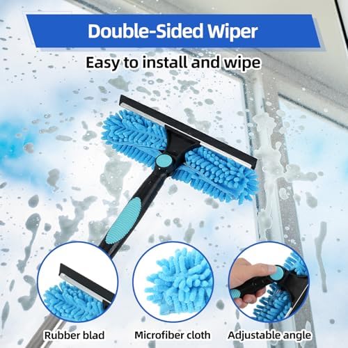 65'' Window Washing Kit with Extension Pole, 2-in-1 Window Cleaning Kit with Scrubber and Rotating Head, Window Cleaner Tool for Shower Rooms, Glass, Floors, Tiles, Walls, Car Windshields - Image 5