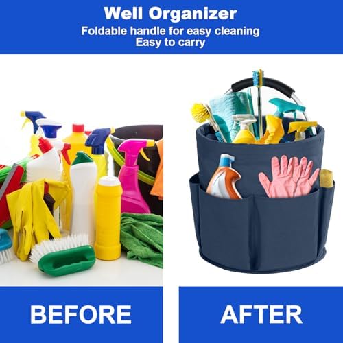 Cleaning Caddy with Handle, Cleaning Products Organiser, 17L Foldable Storage Basket, Cleaning Caddy Organiser, Portable Multi Cleaning Bucket Bag for Home, Garden (Dark Blue) - Image 2