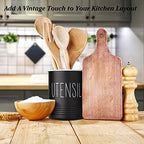 Bivvclaz Kitchen Utensil Holder, 6.7" Utensil Holder for Kitchen Counter, Cooking Utensil Crock with Cork Bottom, Modern Farmhouse Decor, Countertop Utensil Storage Organizer Caddy, Black - Image 5