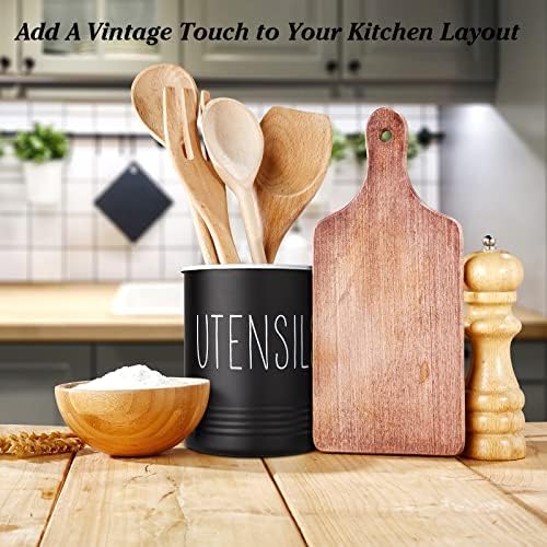 Bivvclaz Kitchen Utensil Holder, 6.7" Utensil Holder for Kitchen Counter, Cooking Utensil Crock with Cork Bottom, Modern Farmhouse Decor, Countertop Utensil Storage Organizer Caddy, Black - Image 5