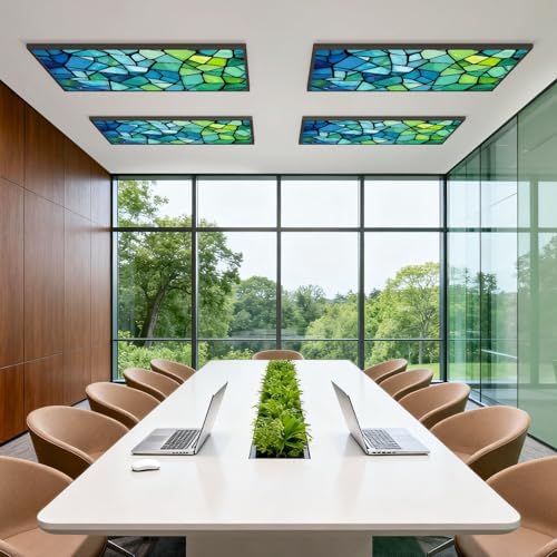 4 Pcs Fluorescent Light Covers for Ceiling Lights abstract stained glass mosaic blue green Magnetic Decorative Shade Filters 4x2 ft for Classroom Office Hospital Decor - Image 6