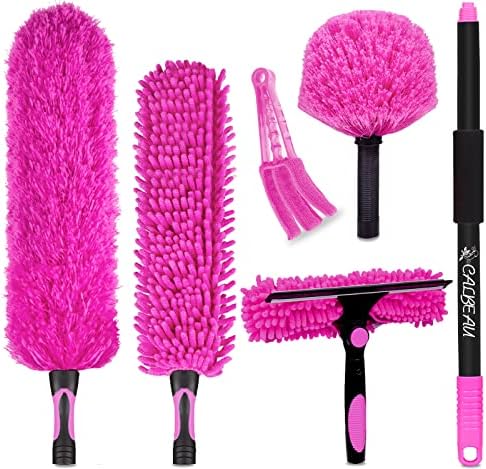 CALBEAU Pink Cleaning Supplies, Duster with Extension Pole for High Ceiling by CALBEAU