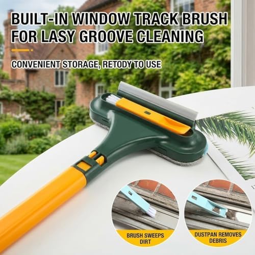 3 in 1 Window Squeegee for Home, 2-Way Brush Window Cleaning Tool with TPR Soft Rubber Squeegee for Cleaning Screens, Glass & Window Tracks - Image 3