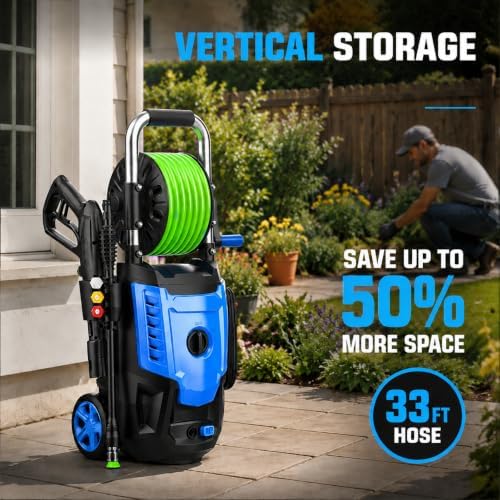 2026 New Electric Pressure Washer 4800 PSI 4.0GPM High Power Washer with 33ft Hose Reel,4 Nozzles and Foam Cannon for Cars/Home/Driveways/Patios/Fences, Blue - Image 7