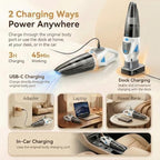 Handheld Vacuum Cordless, 25000Pa Powerful Suction Car Vacuum Portable Cordless with 8000mAh Battery & LED Light, Hand Held Vacuum Rechargeable with HEPA Filters, Home, Car Seats, Pet Hair White - Image 6