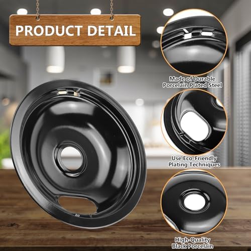 W10290350 W10290353 Porcelain Burner Drip Pans Compatible with Whirl-pool Electric Stove Range Top Drip Bowls Includes 1 Large 8-Inch and 3 Small 6-Inch Drip Pans Black by Cenipar - Image 2