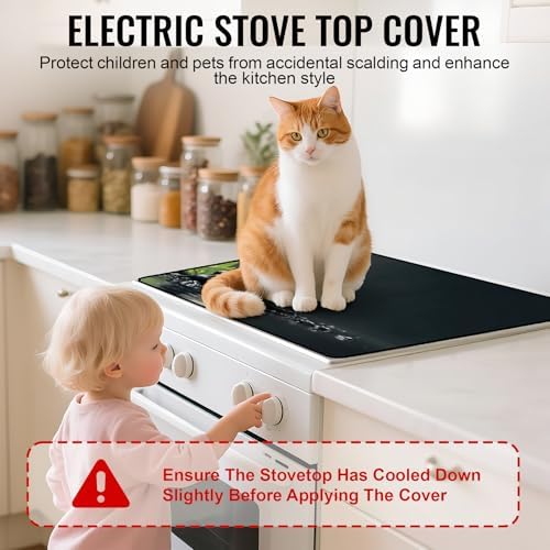 NYZE Stove Top Cover for Electric/Glass Stove, Flat Top Cooktop Protector, Electric Cooktop Cover, Extra Counter Space for Kitchen (White Orchid Stacked Stones) - Image 4