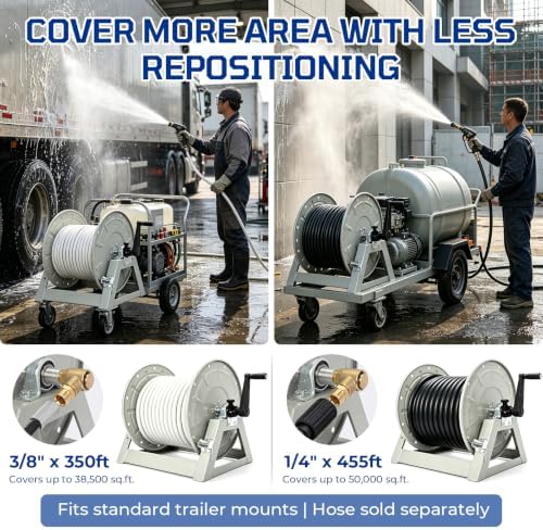 Pressure Washer Hose Reel 3/8" x 350ft, 4000 PSI Hand Crank Steel - Image 5