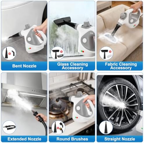 Handheld Steam Cleaner for Home, Pressurized Portable Steamer for Cleaning with 15 Accessories for Multi-Surface Cleaning, Floors, Tiles, Grout, Kitchen, Bathroom, Couch & Car(Gray Cap&Gray Handle) - Image 4