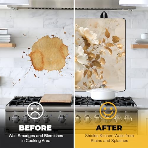 NYZE Gold Leaves & Cream Floral Stove Top Cover for Electric/Glass Stove, Flat Top Cooktop Protector, Electric Cooktop Cover, Extra Counter Space for Kitchen - Image 6
