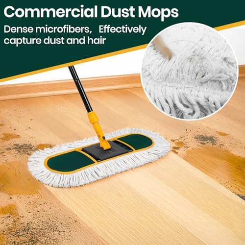 24 Inch Commercial Dust Mop for Floor Cleaning-Heavy Duty Dry & Wet Push Broom with 3 Washable Pads, 57" Handle & 360° Swivel Floor Duster for Hardwood, Laminate, Vinyl Floors & Warehouse - Image 3