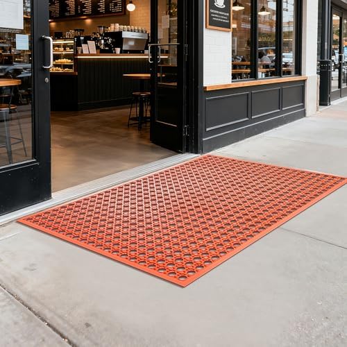 Outdoor Rubber Mat Kitchen Anti-Fatigue Entrance Floor Mats (24"x 36") Commercial Restaurant Bar Floor Mat New Outside Rubber Non Slip Drainage Mat Red - Image 5