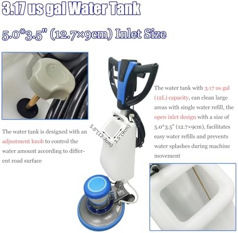 17" Floor Cleaner Polisher Commercial Floor Scrubber Buffer Commercial Floor Polishing Cleaning Machine Industrial Ground Scrubber Buffer with Three Brush Discs, 17"(43.2cm) Diameter, AC110V - Image 5