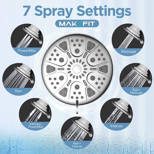 MakeFit Filtered Shower Head with Upgraded Activated Carbon Filter - High Pressure Shower Head with Hard Water Softener - 7 Settings Bathroom Rain Showerhead to Remove Chlorine and Heavy Metals - Image 6