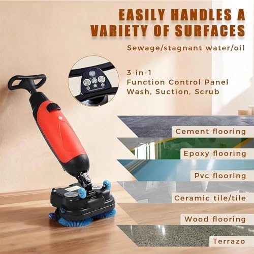 17" Commercial Floor Scrubber Machine - Walk Behind Floor Cleaning Machine with Double Brushes, Cordless Electric Floor Scrubber & Polisher for Tile, Concrete Floor, Hardwood, 13000 Sqft/h - Image 2