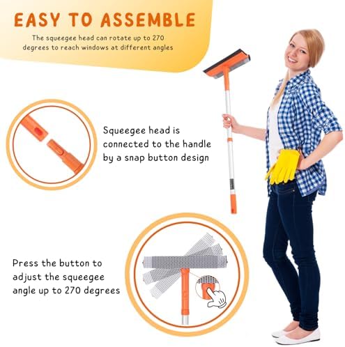 Window Squeegee for Home, Car Windshield Cleaner Tool with Extension Pole 20''-30'', Glass Door and Mirror Washer for Shower Cleaning - Image 3