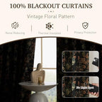 StangH Vintage 100% Blackout Black Floral Velvet Curtains 84 Inch 2 Panels - Image 5