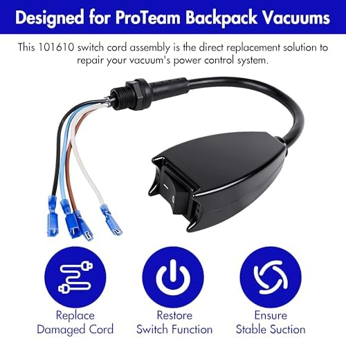 101610 Switch Cord Assembly Compatible with Backpack Vacuum Parts 120V Power Cord Replacement for Super CoachVac QuarterVac and More - Image 2
