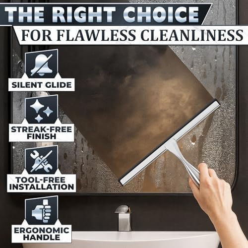 12 in Bathroom Squeegee for Shower Glass, Stainless Steel (Silver) - Image 4