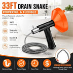 33 FT Drain Snake Auger, Plumbing Snake Drain Hair Clog Removal Tool, Sink Unclogger Drain, Heavy Duty Drum Auger, Cleaner Tool for Bathroom Kitchen Tub Shower Drain Clog Remover with Gloves - Image 6