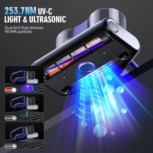 Mattress Vacuum Bed Vacuum Cleaner 16Kpa Suction 253.7nm UV-C Light, 140°F Heated Air, 30000 RPM Brushroll, Ultrasonic, HEPA Filter, Handheld Vacuums for Carpet/Sofa, 500W Corded, (Light Blue) - Image 3