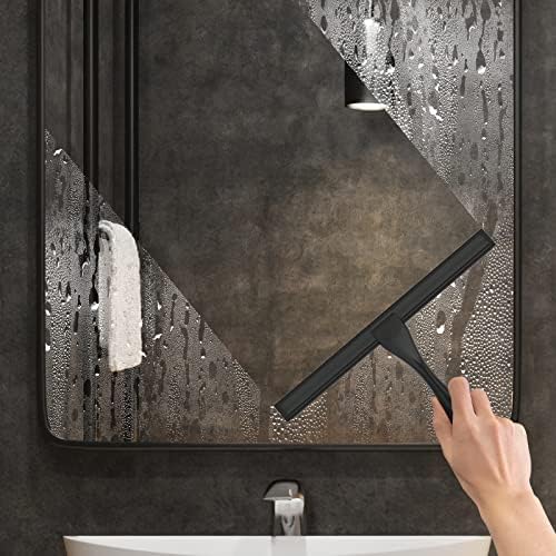All-Purpose Stainless Steel Shower Squeegee for Shower Doors with 2 Adhesive Hooks, Bathroom Cleaner Tool Household Window Mirror Squeegee for Home Cleaning, Glass Door, Tile Wall, Car, 14 Inch Black - Image 4