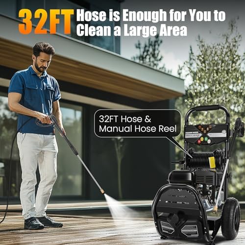 4200PSI Gas Pressure Washer 4.0GPM Gas Power Washer 212CC Gas Powered Washing Machine Commercial High Pressure Washer with 32ft Hose Reel&5 Nozzles for Patio Garden Yard Vehicle,EPA/CARB/ETL - Image 5