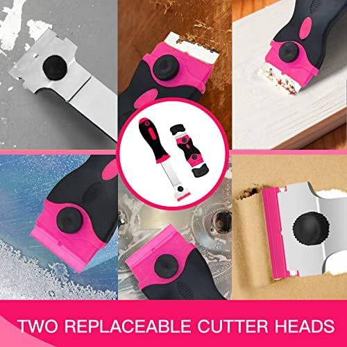 DEKEones Razor Blade Scraper, 2 PCS Razor Scraper Tool for Removing Label, Registration Sticker, Tint, Grease from Windshield, Appliance, Glass（Pink） - Image 6
