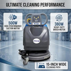 Emotor 15'' Foldable Walk Behind Floor Scrubber Machine Hand Push Scrubber Machine for Industrial Commercial Use,Upgrade Automatic Water Flow, Machine Size 32"X18"X25"(Blue) - Image 3