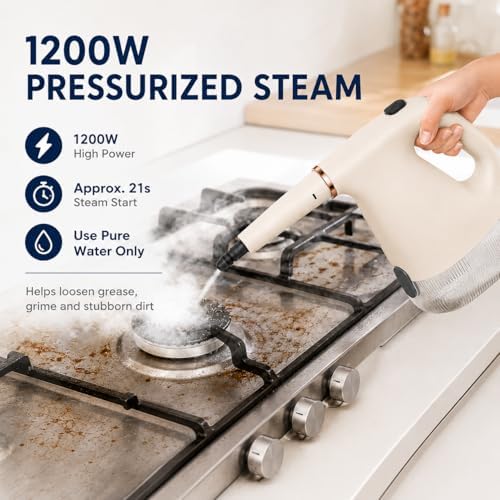 Handheld Steam Cleaner, Fast Heat Steam Cleaner, Adjustable Steam, 450mL Large Water Tank, Pressurized Portable Steamer for Cleaning Home, Kitchen, Car, Bathroom, Tile, Furniture, Multi-Surface - Image 3