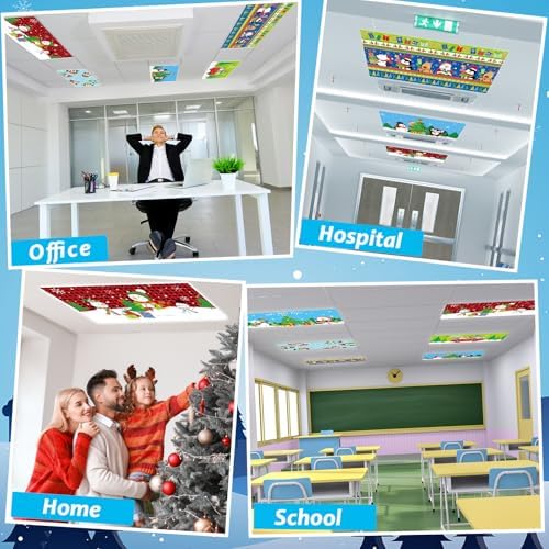 Wiooffen 8Pcs Christmas Fluorescent Light Covers with 80 Magnets Christmas Decoration for Classroom Ceiling Light 4 x 2 Feet Magnetic Lights Covers Filter for Office Hospitals Home Classroom Decor - Image 5
