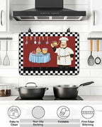 Kitchen Fat Chef Stove Top Covers for Electric Stove, Farmhouse Red Cook Induction Cooktop Cover Protector, White Black Plaid Range Mat for Glass Top Stove, Kitchen Countertop Dish Drying Mat, 24"x21" - Image 6