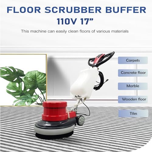 1100W Red Floor Polisher Commercial Floor Cleaner Polishing Machine Carpet Buffer Scrubber with 3gal Water Tank and 17" Base 154Rpm AC110V - Image 2