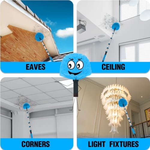 30FT Reach Cobweb Duster with Extension Pole - Spider Web Brush for Cleaning with 5-24FT 5-Section Flip-Lock Telescopic Pole, Effortlessly Cleans High Indoor & Outdoor Webs - Image 5