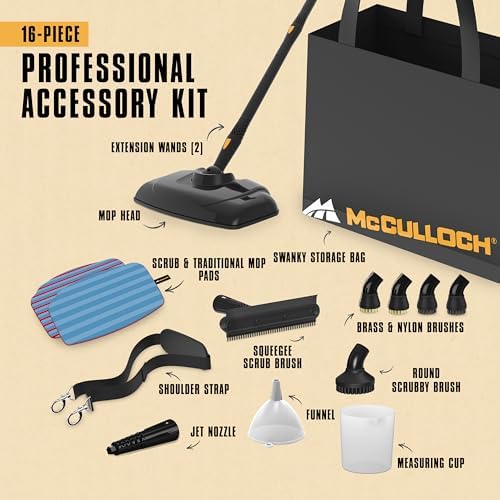 McCulloch MC1270 Portable Power Steam Cleaner, 30 Minute Runtime, 16 Accessories: Mop Head, Brushes, & More - Built for Home, Tile, Grout, Carpet, Furniture, & Personal Car Detailing - Image 3