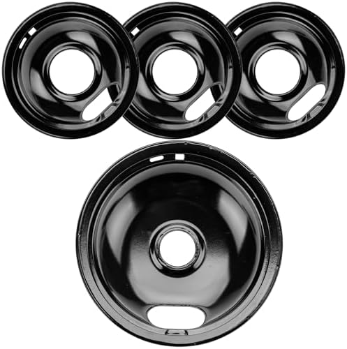 W10290350 W10290353 Porcelain Burner Drip Pans Compatible with Whirl-pool Electric Stove Range Top Drip Bowls Includes 1 Large 8-Inch and 3 Small 6-Inch Drip Pans Black by Cenipar by Cenipar