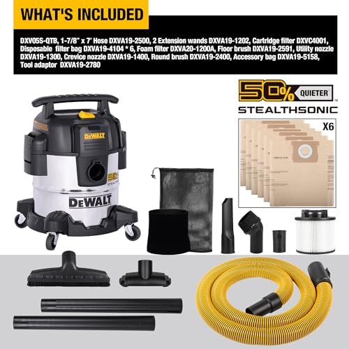 DEWALT 5 Gal 4 HP STEALTHSONIC Shop Vacuum Wet and Dry DXV05S-QTB - Image 5