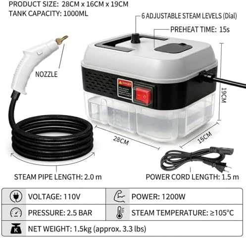 Foandbevi 1200W Handheld Steam Cleaner for Home, Car Detailing etc. - Image 6